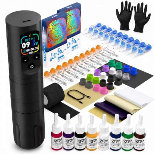 Wireless Tattoo Pen Kit with OLED Display & Practice Accessories