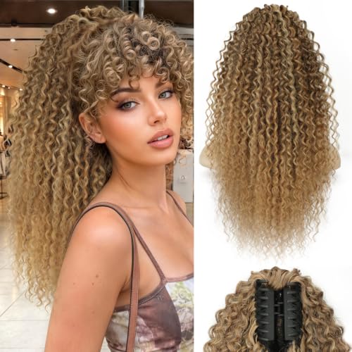 Isaic 20 Inch Ombre Honey Blonde Curly Ponytail Extension Clip-In Hairpiece