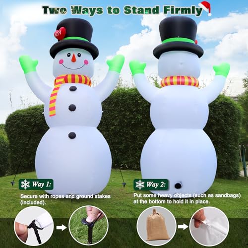 10 FT Snowman Christmas Inflatable Outdoor Yard Decor with Bright LED Lights - Giant Blow Up Holiday Decoration for Garden Porch Lawn