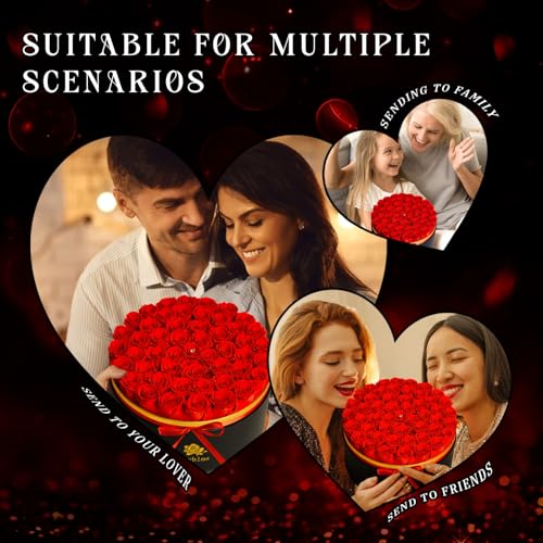 50 Red Preserved Forever Roses in Heart-Shaped Gift Box - Wedding Gift for Her - Variation of 50 Roses / Red 50 Roses