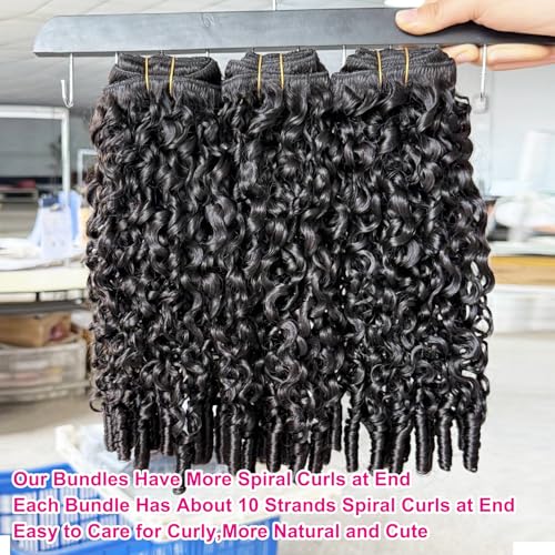12 Inch Burmese Curly Human Hair Bundles - Natural Black 3C4A Spiral Curl Extensions