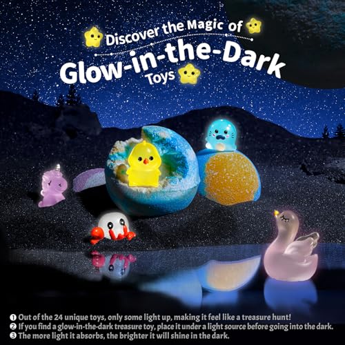 24 Pack Kids Bath Bombs with Glow-in-The-Dark Toys - Child Safe, Fun & Surprising