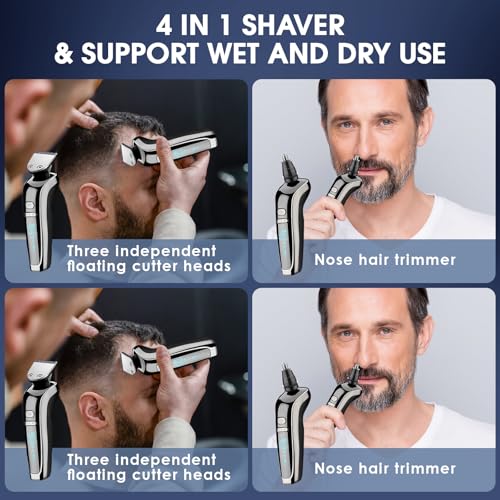Men's Waterproof Electric Razor & Grooming Kit with Trimmer, Face Brush, LCD & Travel Lock