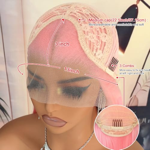 A-Light Pink Synthetic Lace Front Wig Long Straight Hair Natural Hairline Glueless Heat-Resistant Fiber for Women