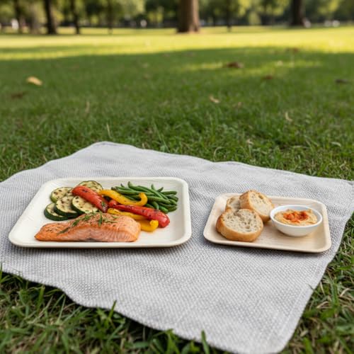 Charity Leaf Disposable Bamboo Square Plates 7-Inch - 200 Pieces, Eco-Friendly Dinnerware