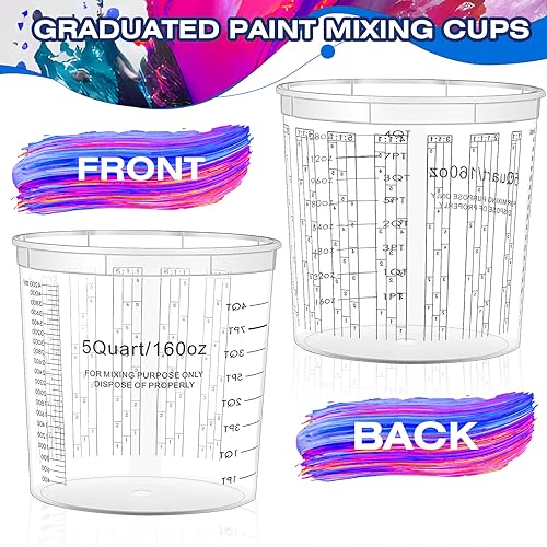 30 Pcs Paint Mixing Cups 5 Quart Graduated Buckets with 6 Lids - Bulk Art Supplies