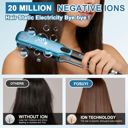 2 Inch Ceramic Wide Plate Hair Straightener and Curler - 500°F High Temp Flat Iron