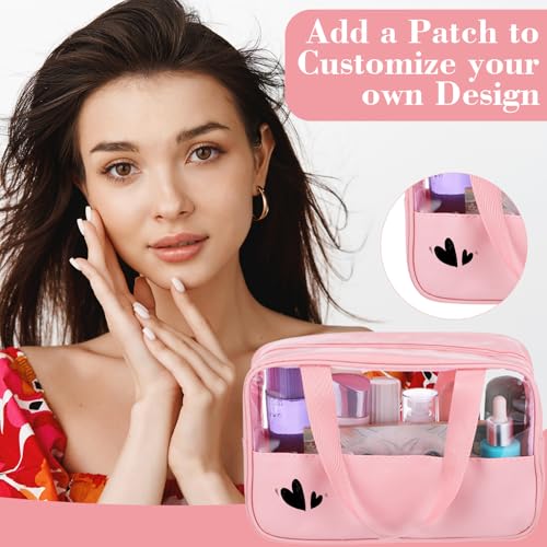 8 Pcs Clear Cosmetic Bags with Zipper, Clear Toiletry Bag, Transparent Makeup Bag for Women Men, Waterproof Travel Organizer with Handle, 10.2 x 6.3 x 2.8 Inches (Pink)