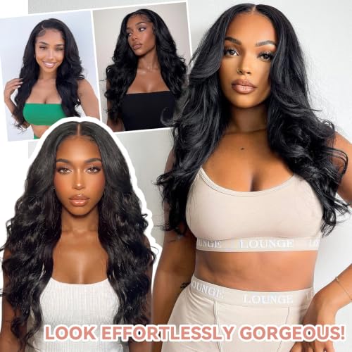 Curly V Part Wig for Black Women 26 Inch Fluffy Wavy Clip-In Synthetic Hair