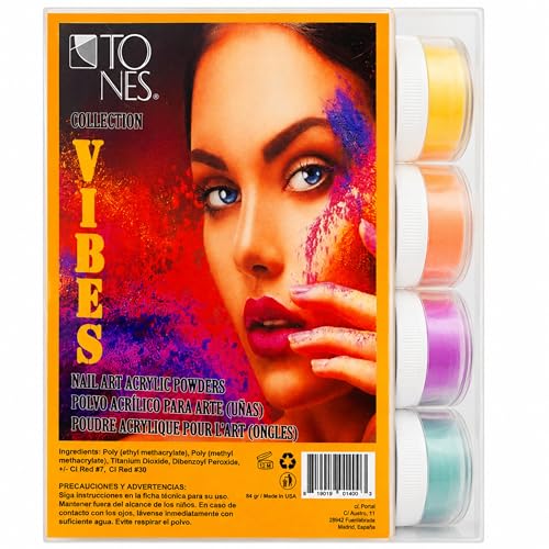 TONES Acrylic Powder Collection Vibes - 12 Shades Nail Art Set, Durable Finish