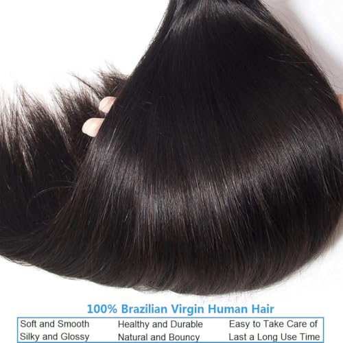 Brazilian Remy Human Hair Bundles 22 Inch Straight Hair Black - 12A Quality
