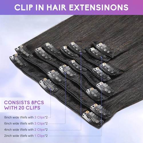 ZNXDJXE Natural Black 1B 18 Inch Clip-in Human Hair Extensions 100g/8pcs