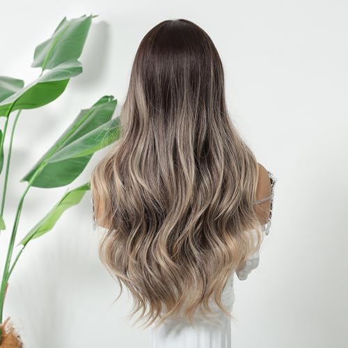 Mixed Brown Long Curly Wigs for Women Heat Resistant Synthetic Hair - Natural Layered Style