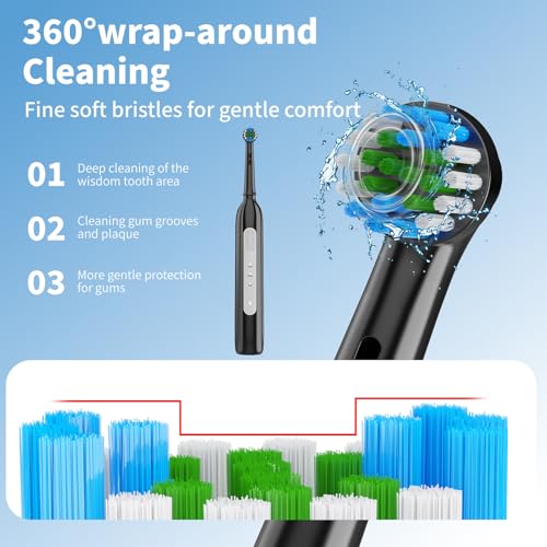 ORAFLIPP Black Electric Toothbrush with 3 Modes, 2-Minute Timer & 8 Replacements
