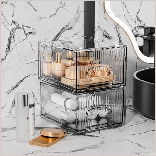 Stackable Acrylic Cosmetic Organizer Set - Clear Drawer Storage for Vanity and Kitchen