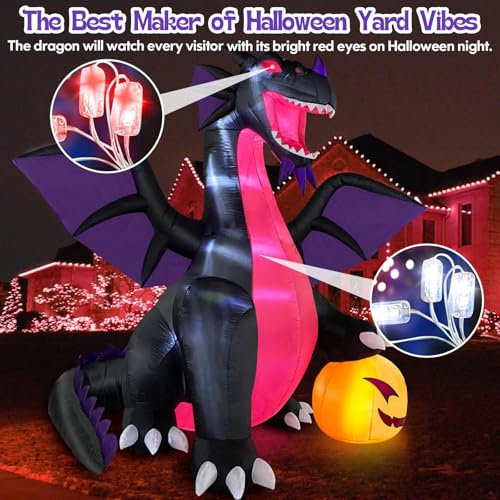 Purple 9FT Halloween Inflatable Dragon with Pumpkin LED Light - Outdoor Yard Decoration