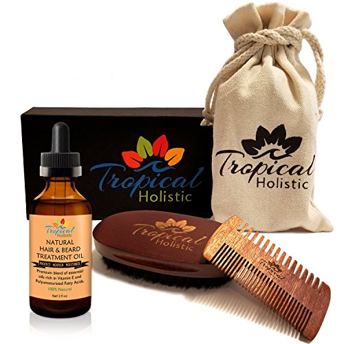 Men's Natural Beard Grooming Kit with Oil, Boar Bristle Brush & Comb – Travel Set