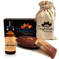 Men's Natural Beard Grooming Kit with Oil, Boar Bristle Brush & Comb – Travel Set