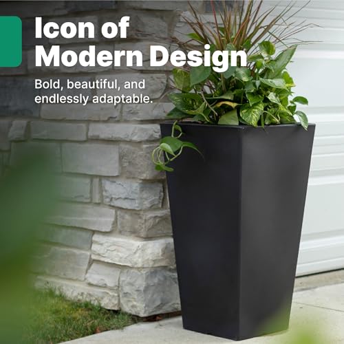 Onyx Black Step2 Tremont Tall Square Tapered Planter 28in Self-Watering