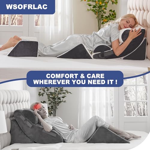 Multi-Functional Bed Wedge Pillow Set - 7-in-1 Orthopedic Support for Back Neck Legs, 6 Pieces White Grey