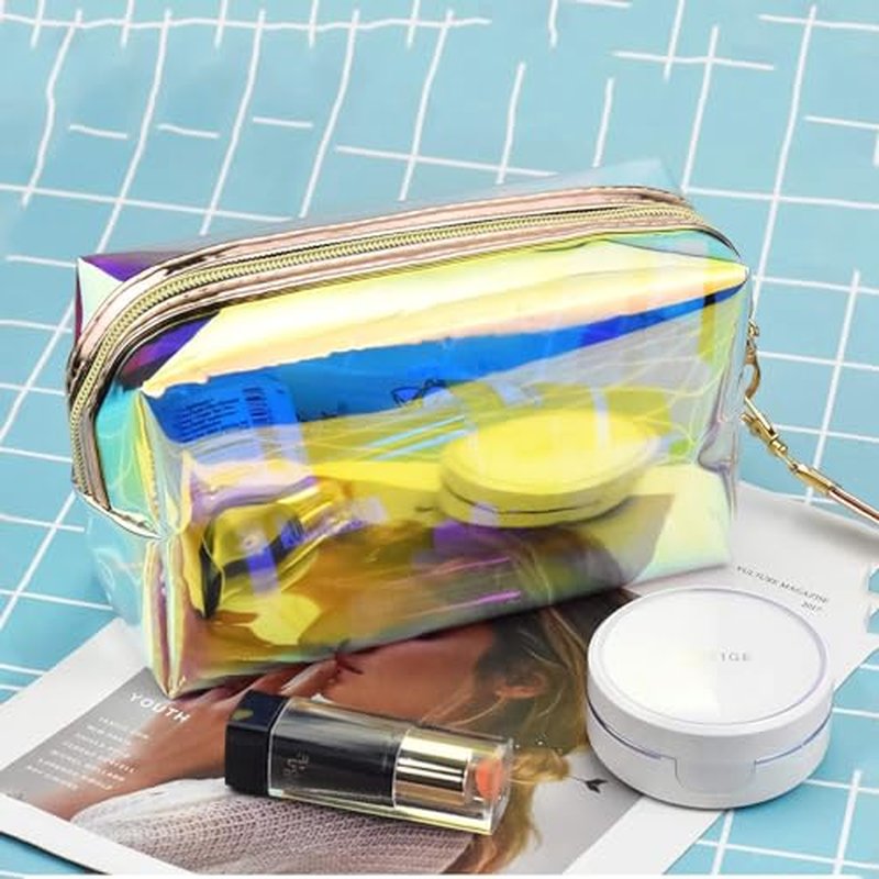 8-Piece Holographic Iridescent Makeup Bag Set with Zipper - Portable Holographic Cosmetic Bags for Makeup Tools Organization