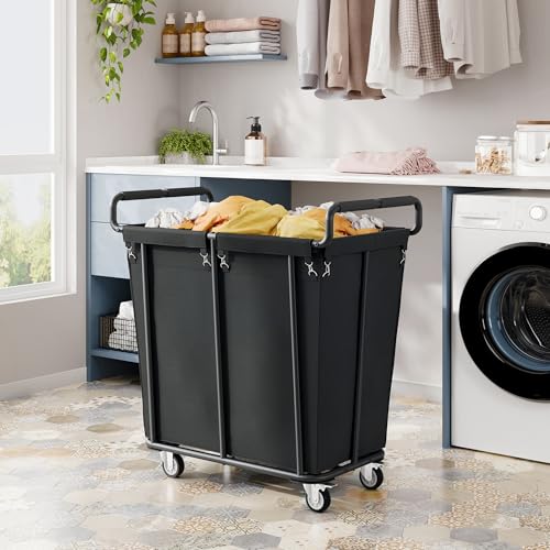 Gewudraw Extra Large Laundry Hamper with Wheels - Black, 360L Capacity, Heavy Duty, 1-Section