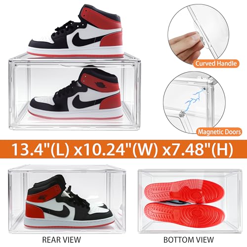 Medium Size Acrylic Shoe Storage Box for Sneakers & Loafers - Clear, 12 Pack (Size 12.5)