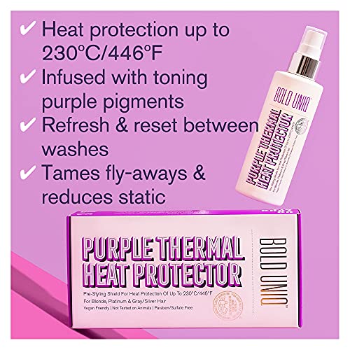 BOLD UNIQ Blonde & Silver Hair Heat Protectant Spray with Fruity Notes, 5.9 Fl Oz