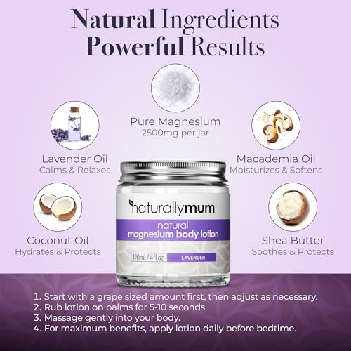 NaturallyMum Magnesium Body Lotion Bundle for Mum and Kids | Support for Sleep, Heart, Bone, Nerve, Gut and Muscle Health | Adult Lavender | Kids Lavender & Chamomile | 2 x 4 fl oz