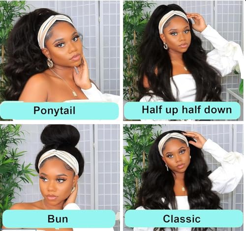 Justres Black 12 Inch Body Wave Headband Wig Human Hair Glueless Brazilian Virgin