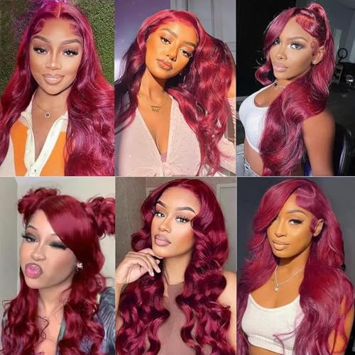 ZGWG 12A Body Wave Burgundy Human Hair Extensions 20 Inch, Natural Black & 99J Color, Full & Thick Weave