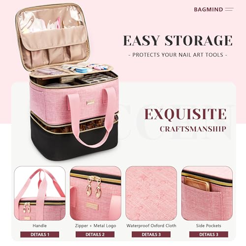 Nail Polish Organizer, Double Layer Nail Organizer and Storage Box Holds 42 Bottles & Nail Tech Kit Supplies, Large Capacity Nail Polish Organizer Case Carrying Bag