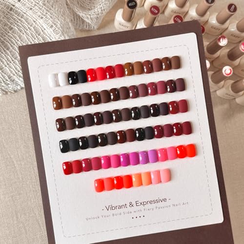 GAOY 42 Pcs Gel Nail Polish Set - Fiery Passion Variation, 39 Red Brown Colors, UV & Base Coat Included