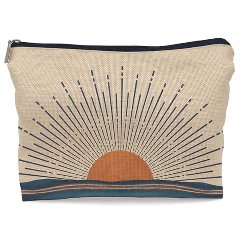 Abstract Boho Sunburst Sunrise Sunset Ocean Landscape Makeup Bag, Mid-Century Modern Art Cosmetic Bag for Women Girls, Travel Makeup Bag, Gift for Boho Lovers Teen Girls