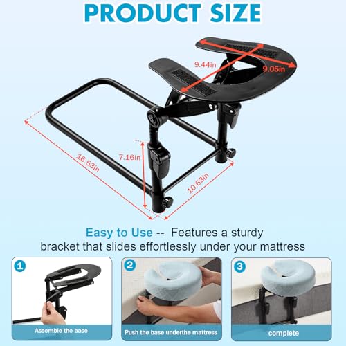 Massage Headrest for Bed with Washable Pillowcase - Light Blue, Adjustable Post-Surgery Face Cushion