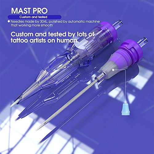 MAST TATTOO 50Pcs Pro Assorted Tattoo Cartridge Needles Set - 5 Sizes #10/#12 RL+RS+RM+M