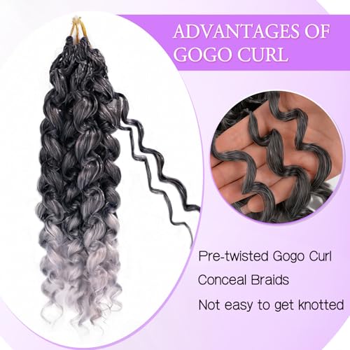 FEILIMEI T Grey 14 Inch GoGo Curl Crochet Hair Pre Loop Braiding Set - 8 Packs