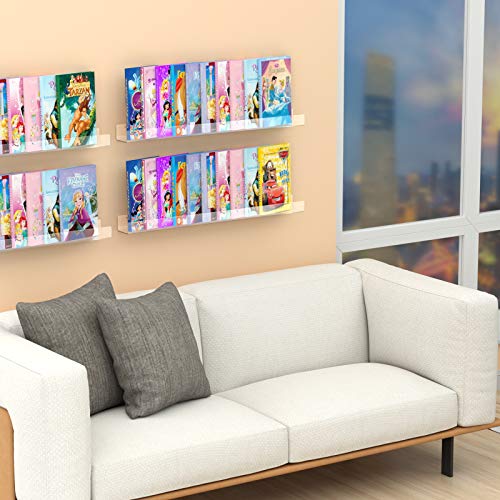 36-Inch Acrylic Floating Nursery Kids Bookshelf Wall Shelf 4 Pack - Transparent Modern Design