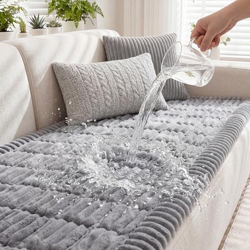 Fixwal Waterproof Flannel Dog Couch Cover - Light Gray, 27.6 x 94.5 Inches