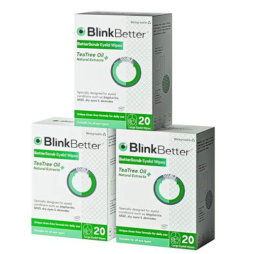 Tea Tree Oil Eyelid Wipes- 60 (Pack of 3) Natural Blepharitis, MGD & Dry Eye Relief Wipes | Cleansing, Soothing, Dual-Textured, Triple Moisture Formula | Biodegradable & Gentle