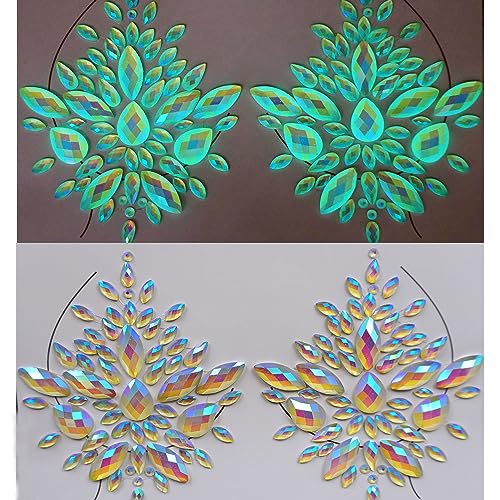 TOPZ glow in the dark body gems halloween rave face jewels festival rave face gems sticker temporary tattoo body jewels sticker for halloween make up party