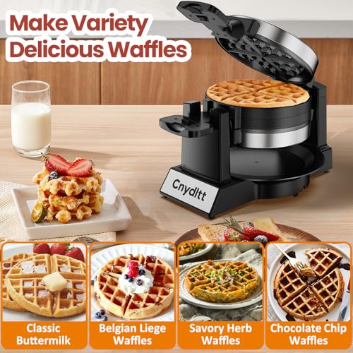 Cnydltt Double Waffle Maker A - 1400W Rotating Belgian Waffle Iron, 2 Slices