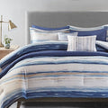 King Marina Coastal Stripes Blue Comforter Set - 8PC Microfiber Bedding