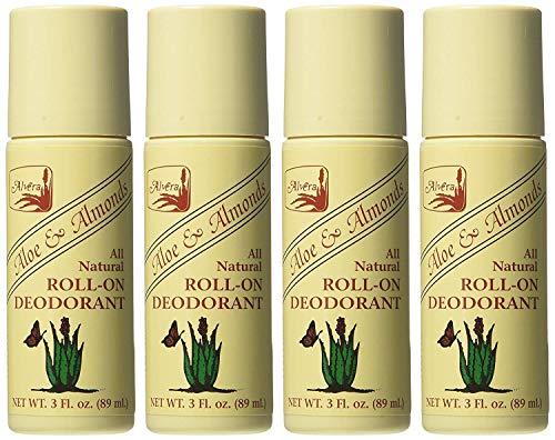 All Natural Roll-On Deodorant Aloe & Almonds 3 Oz Pack of 4 - Cruelty-Free & Aluminum-Free