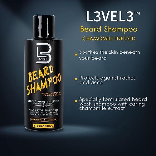 L3 Level 3 Beard Shampoo Pack of 4 - Nourishing Frizz-Free Facial Hair, 5 Fl Oz Each