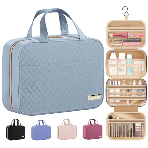 Travel Toiletry Bag for Women Men Light Blue Medium Hanging Organizer