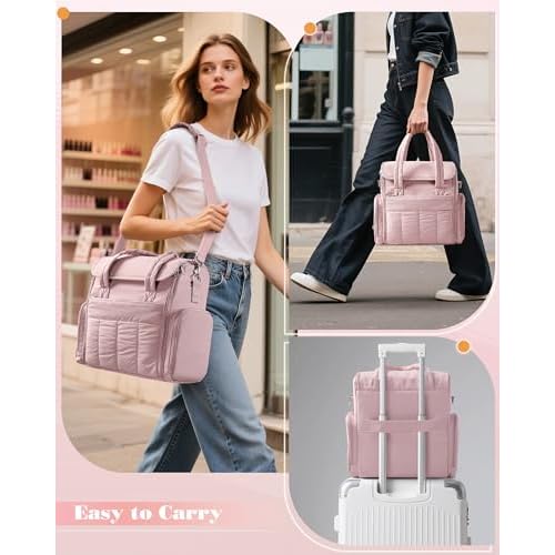 Nail Polish Organizer Bag Holds 70 Bottles and Nail Lamp, Nail Polish Storage Case with 2 Removable Bags and Multiple Pockets, Pink