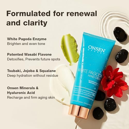 Onsen White Pagoda Hand Cream - Japanese-Inspired Firming Hand Lotion with Pagoda Flower Enzyme, Tsubaki, Jojoba & Squalane - Pagoda Hand Lotion