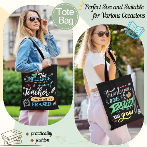 Blosssound 12 Pcs Teacher Appreciation Gift for Women Canvas Tote Bag Thank You Teacher Cosmetic Makeup Bag