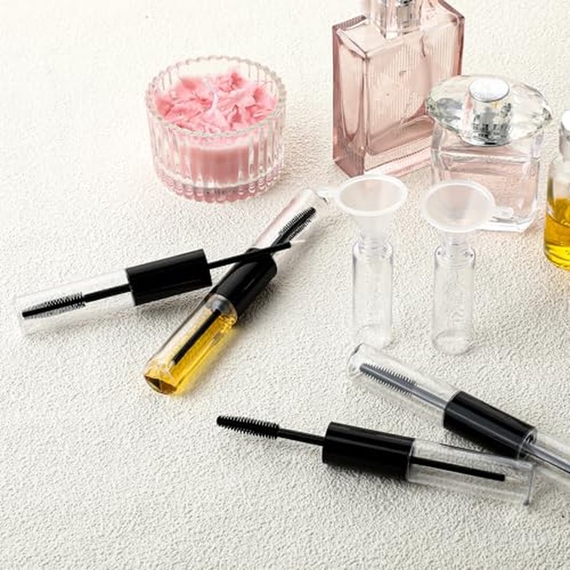 4 Pack Empty Mascara Tube and Wand Dual 2-in-1 Mascara Wand and Eyeliner Tube Refillable Mascara Tube with Funnel for castor oil Eyebrow Growth Serum